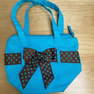 *NWOT* Blue Bag with Brown Polka Dot Bow